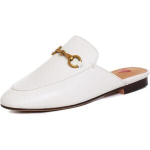 Vertundy Womens size 8.5 White Faux Leather Slide On Gold Buckle Loafers Shoes